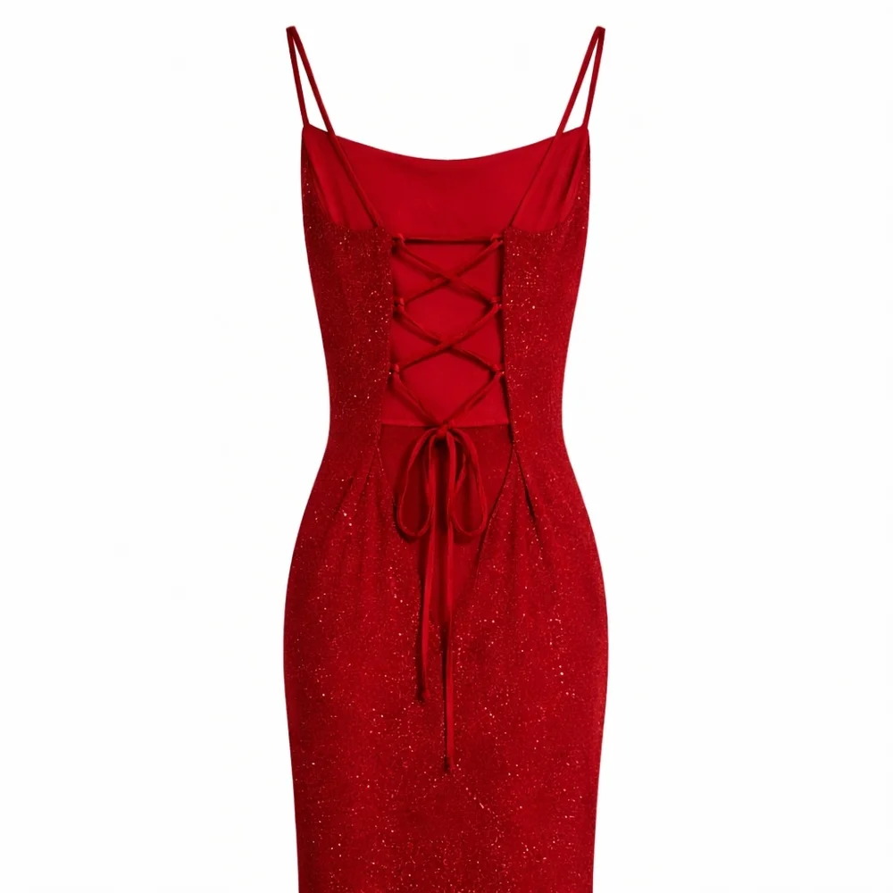 VINTAGE City Triangles Red Glitter Evening Gown – Size Small Prom